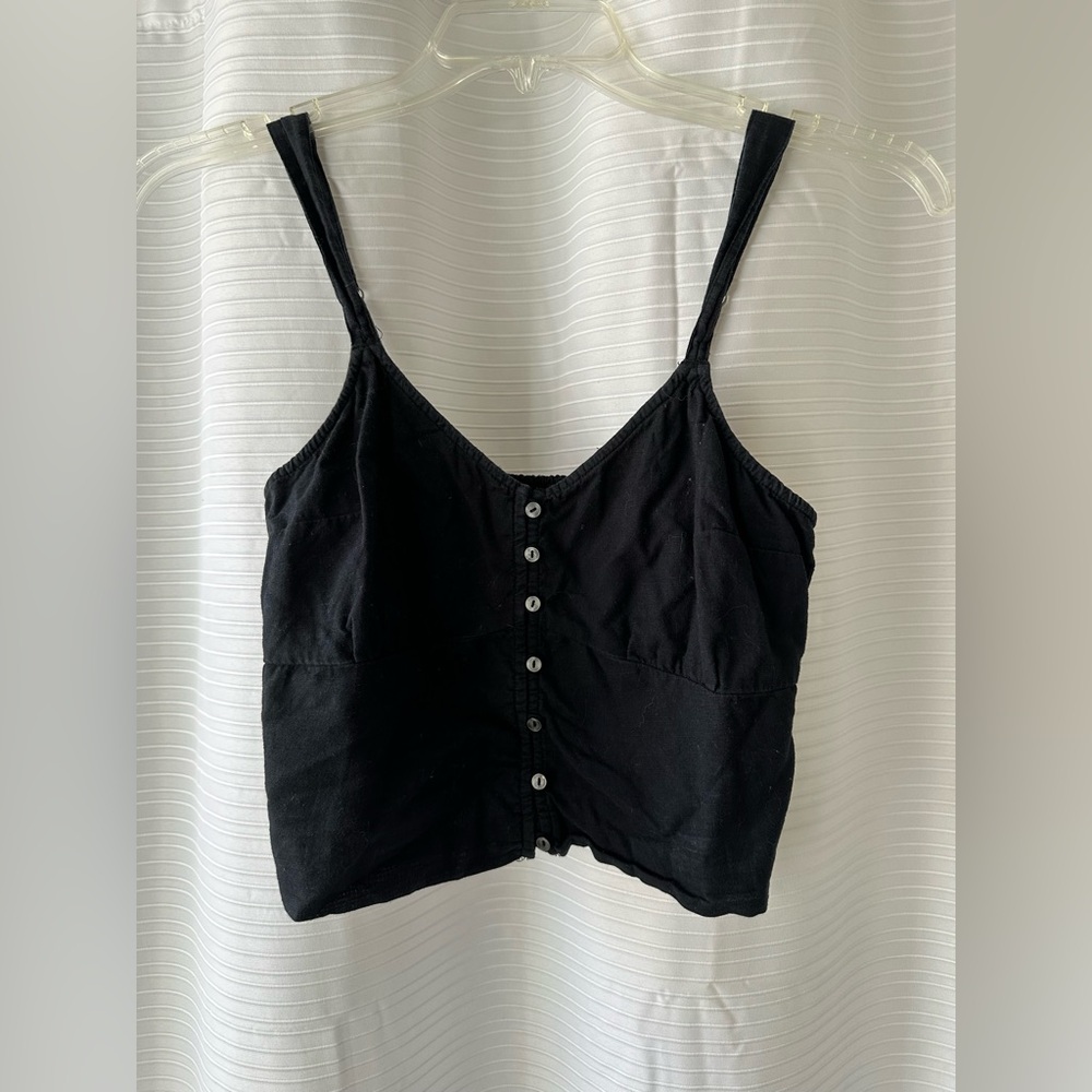 Abercrombie & Fitch Black Button-Up Crop Top